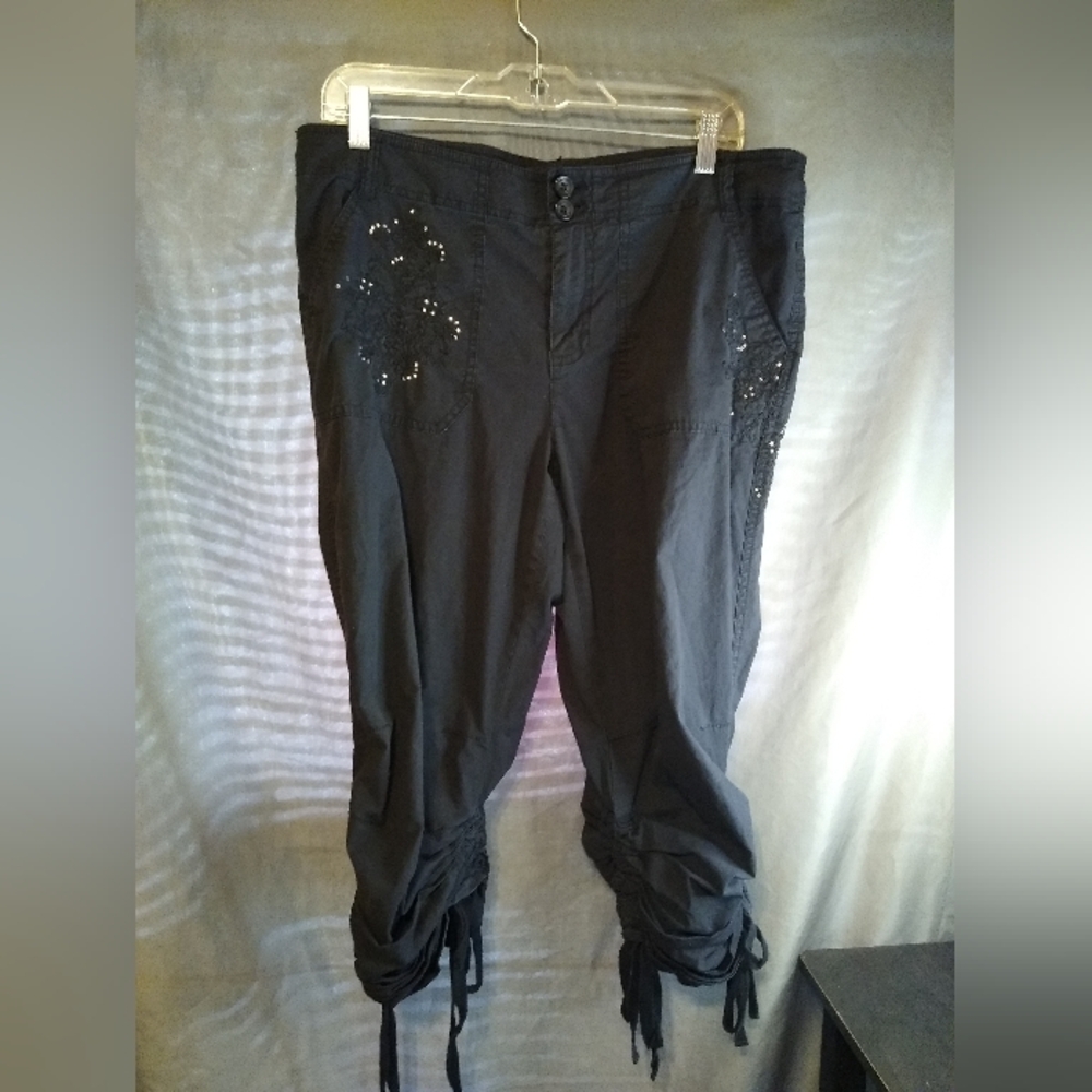 INC Plus Size Black Runched Capris With Embellished Butterflies